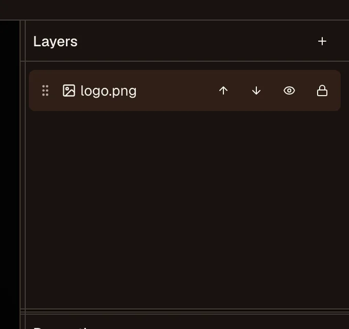 Layers panel with one image layer and reorder, hide, and lock controls